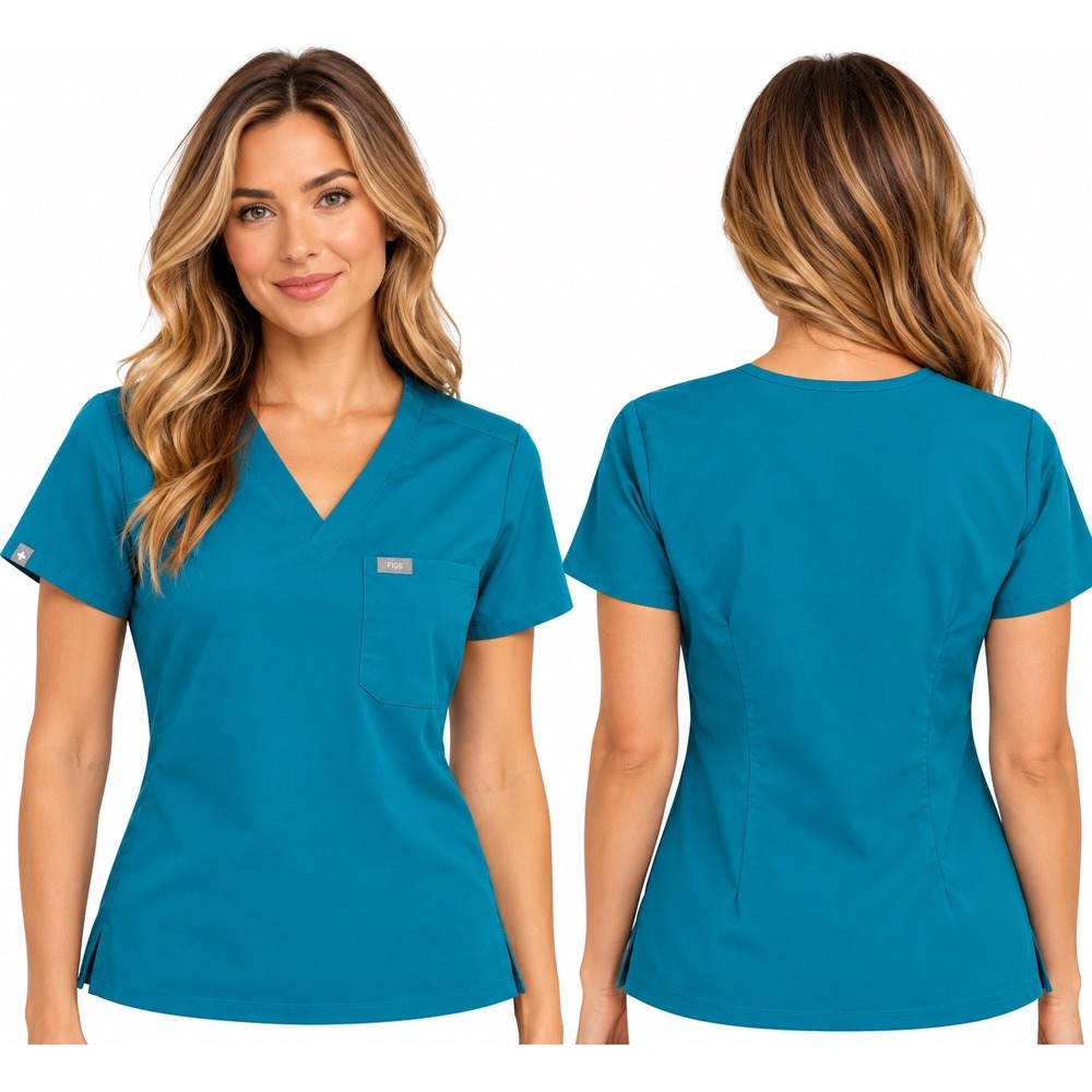 FIGS Technical Collection Womens XS Teal Blue V-Neck Scrub Top One Pocket